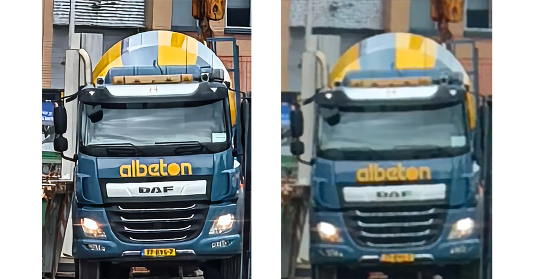 AI bewerking en geen AI bewerking op 100x zoom